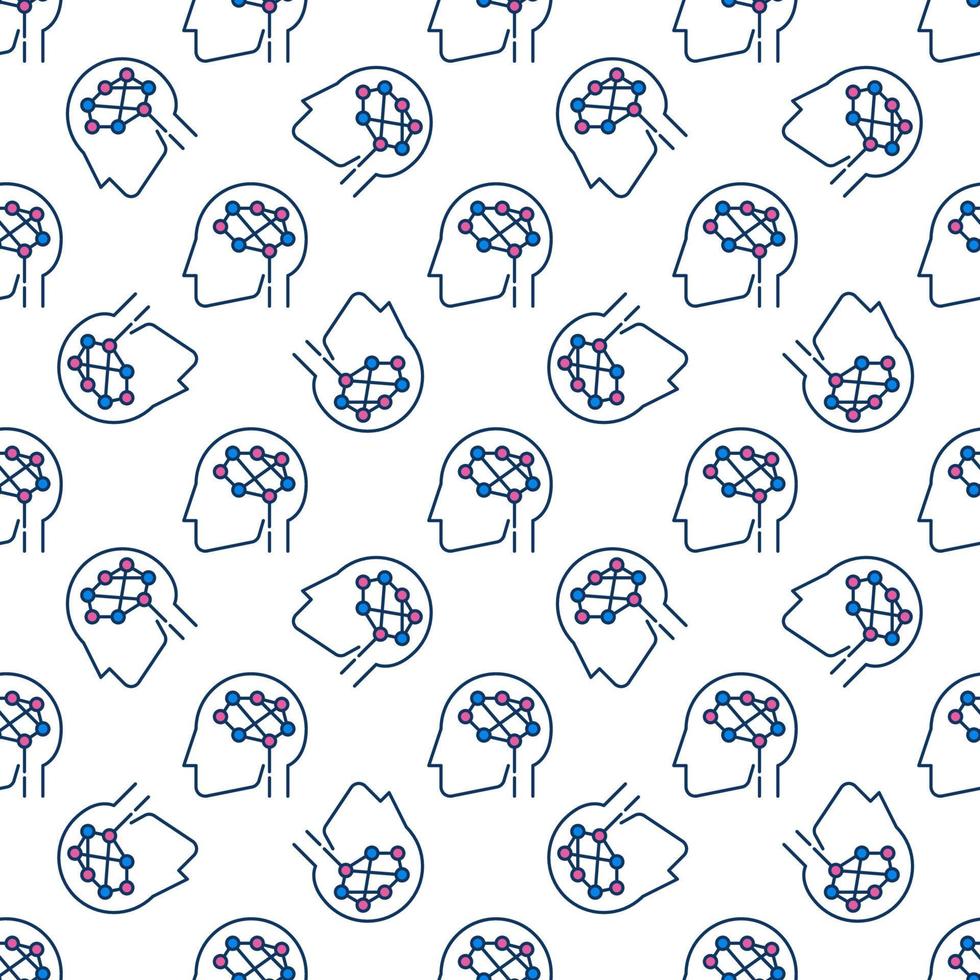 Digital Brain in Human Head vector colored seamless pattern