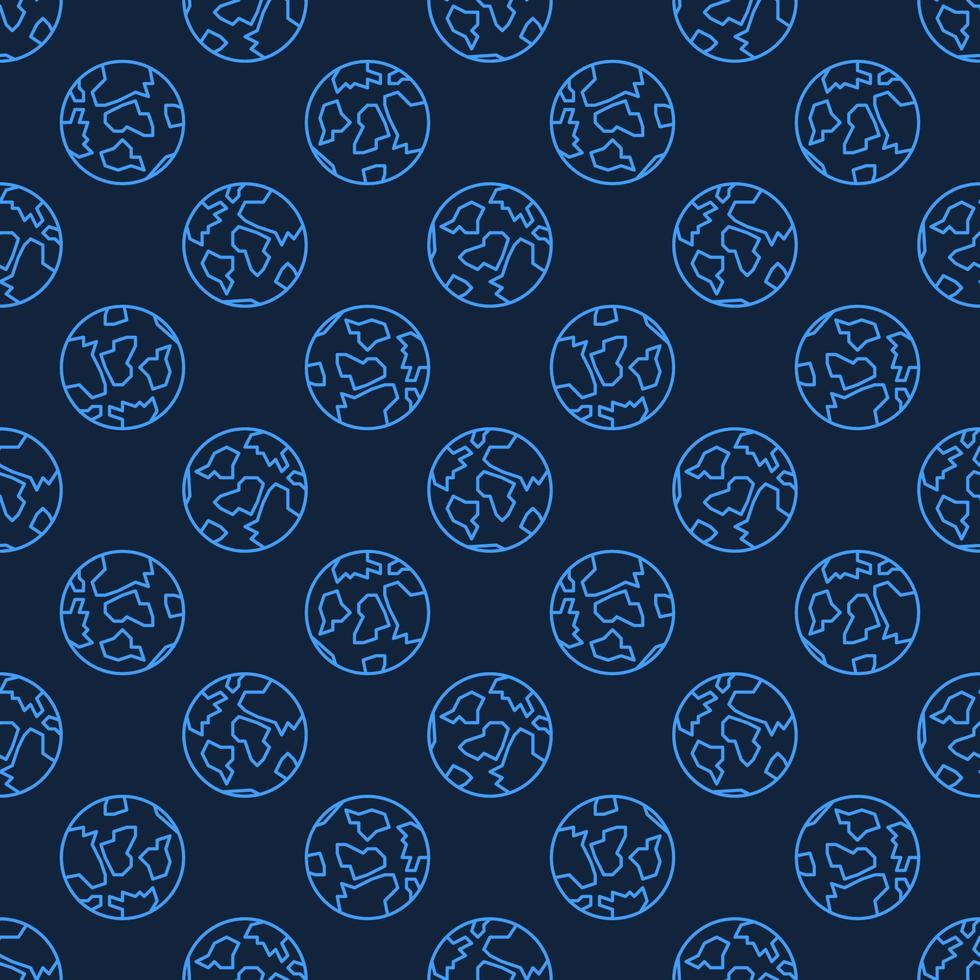 Earth Planet vector blue line seamless pattern