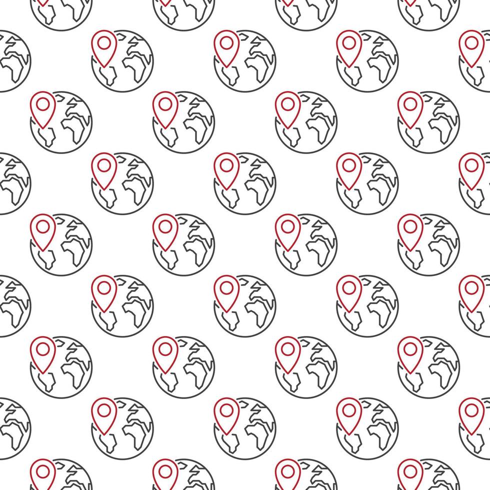 Geo Pin on Earth Planet vector concept line seamless pattern