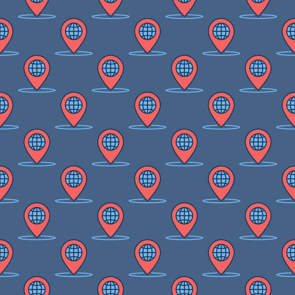 Geo Pin with Globe inside vector colored seamless pattern