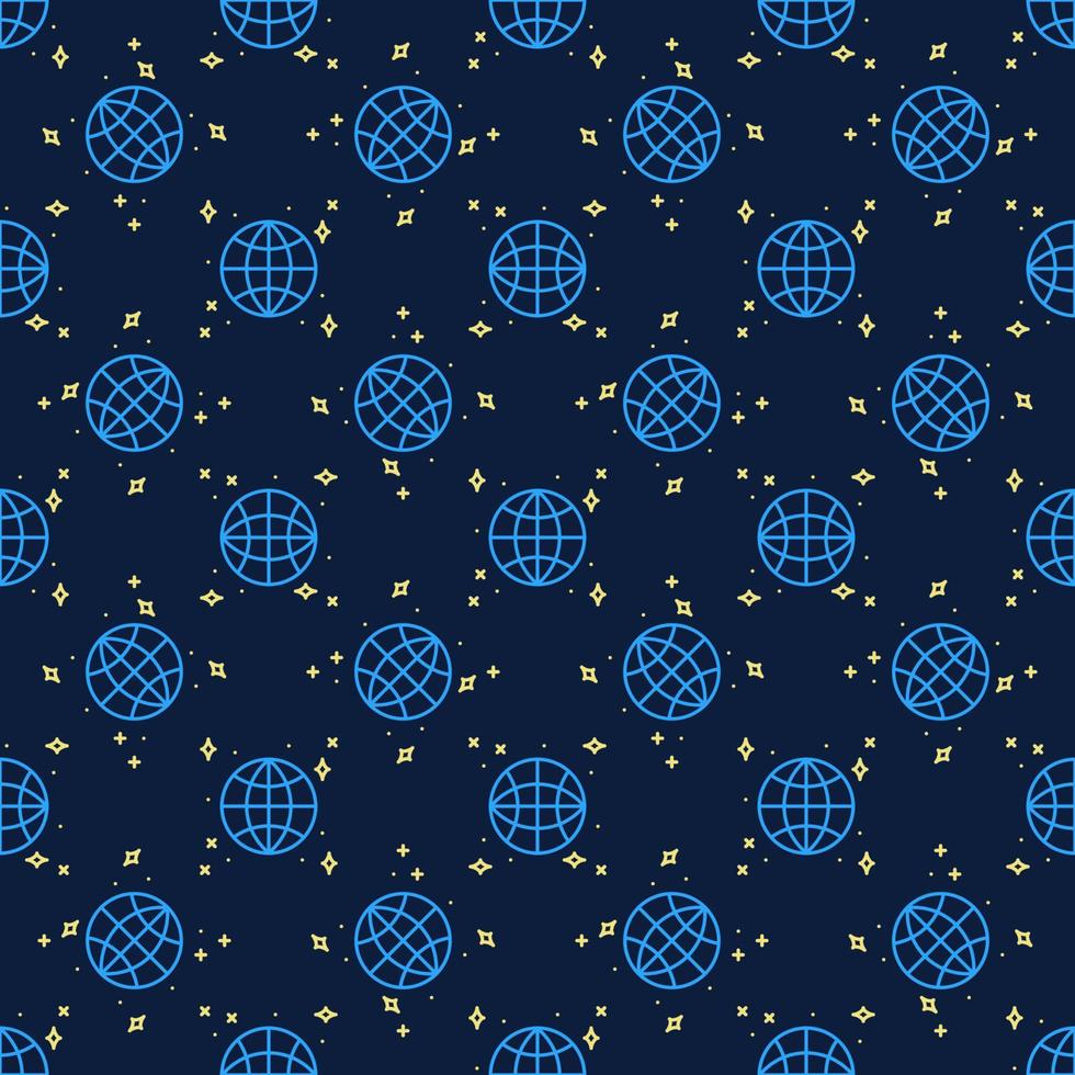 Globe in Space with Stars vector concept line blue seamless pattern