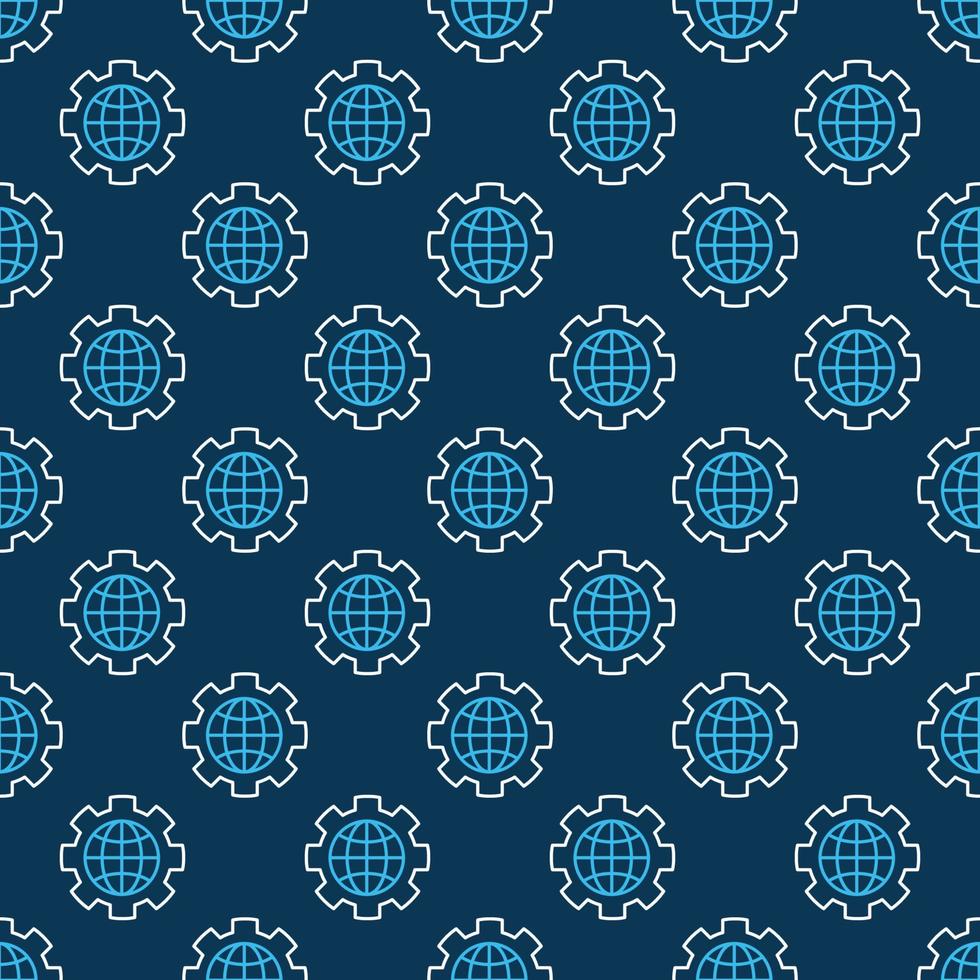 Globe inside Gear vector concept line seamless pattern