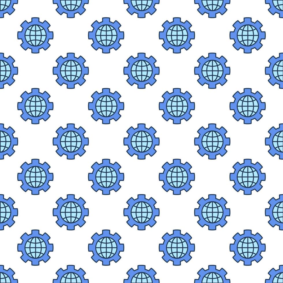 Globe inside Cog Wheel vector colored seamless pattern