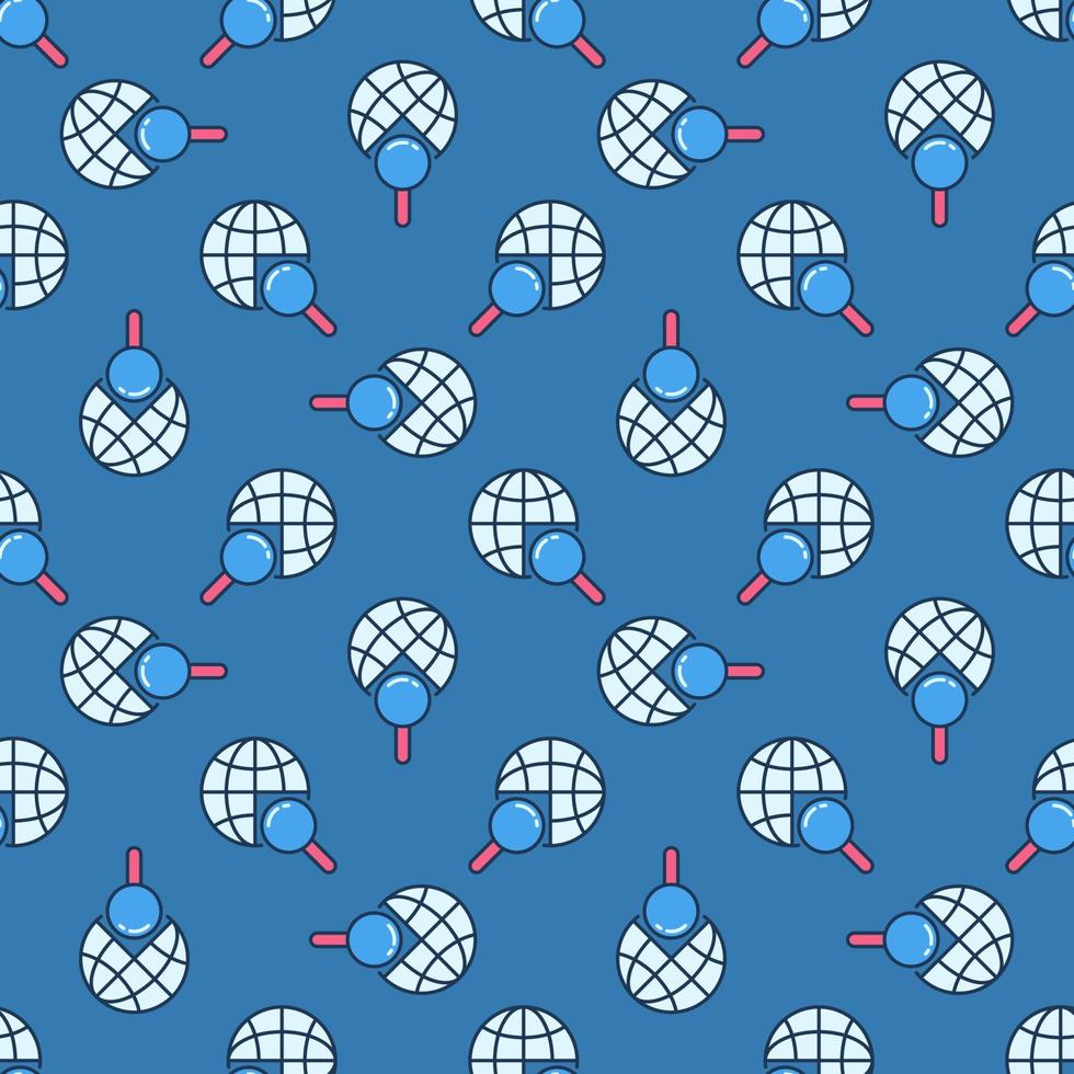 Globe with Magnifying Glass vector colored seamless pattern