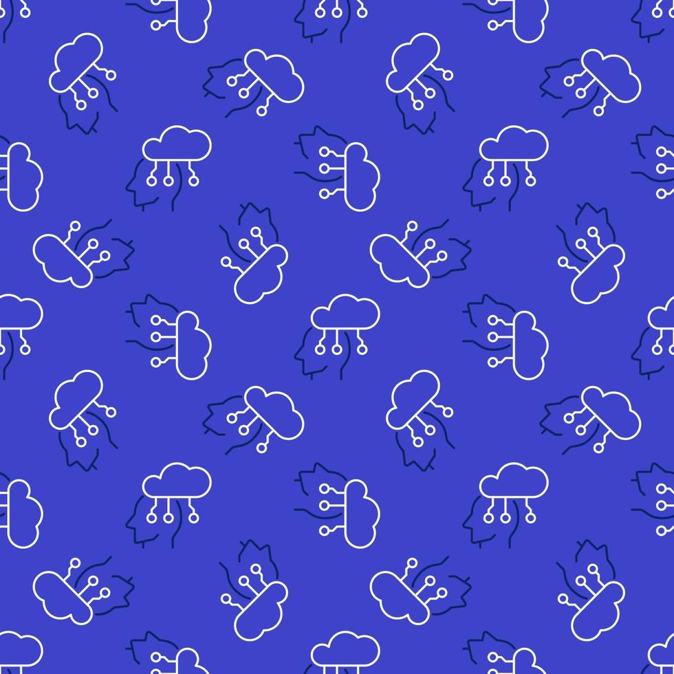 Head connected with Cloud vector Information blue line seamless pattern