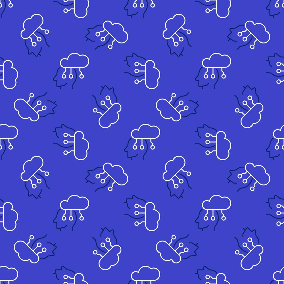 Head connected with Cloud vector Information blue line seamless pattern