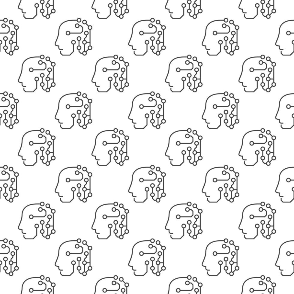 AI Head with Circuits vector Artificial Intelligence line seamless pattern