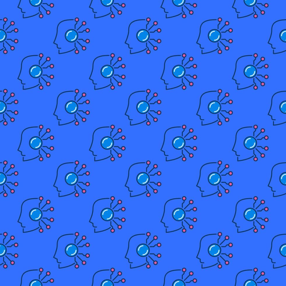 AI Head vector Robot concept colored seamless pattern