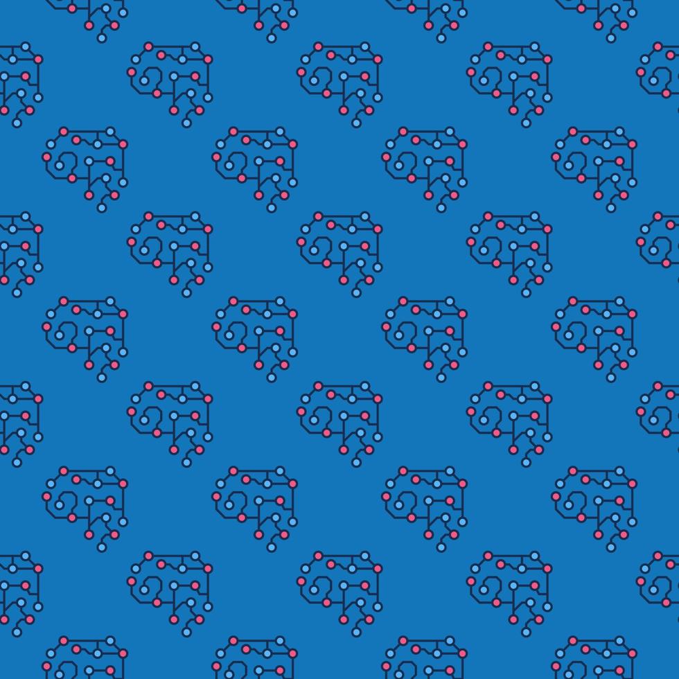 AI Brain vector Neural Network colored seamless pattern
