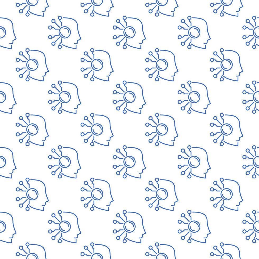 AI Head vector Artificial Intelligence Robot line seamless pattern