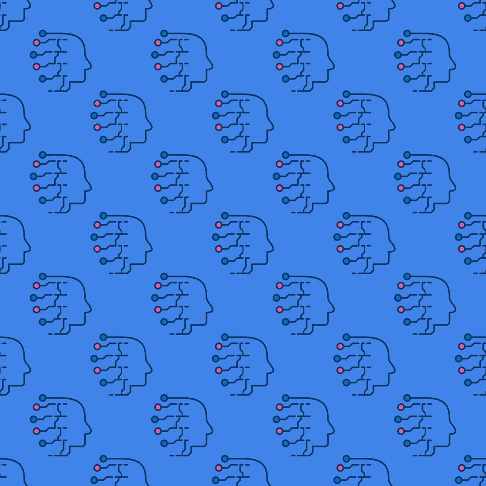 AI Head vector Artificial Intelligence blue modern seamless pattern