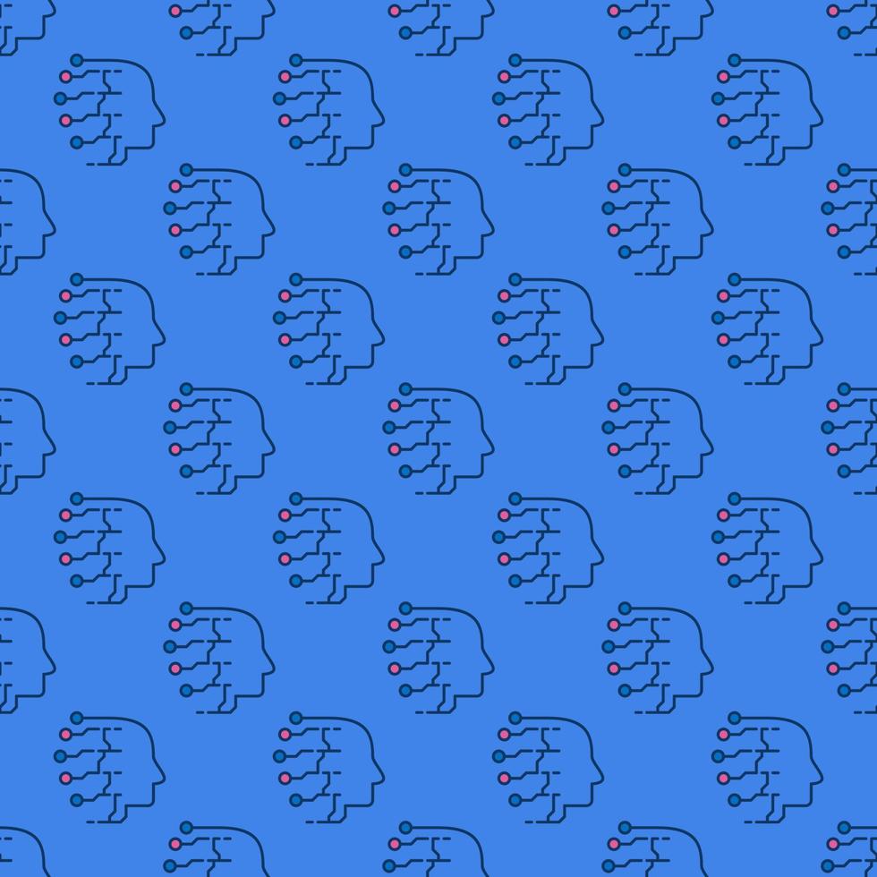 AI Head vector Artificial Intelligence blue modern seamless pattern