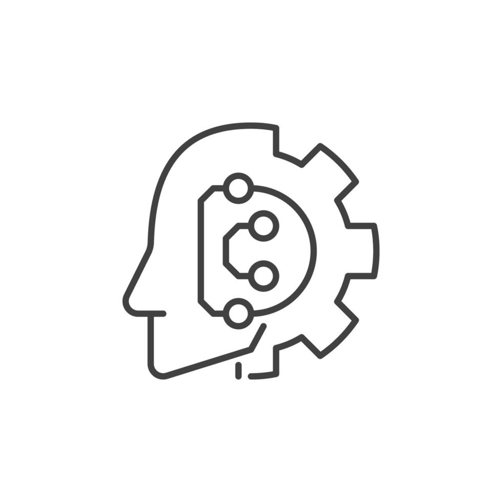 AI Head with Gear vector concept outline icon or sign