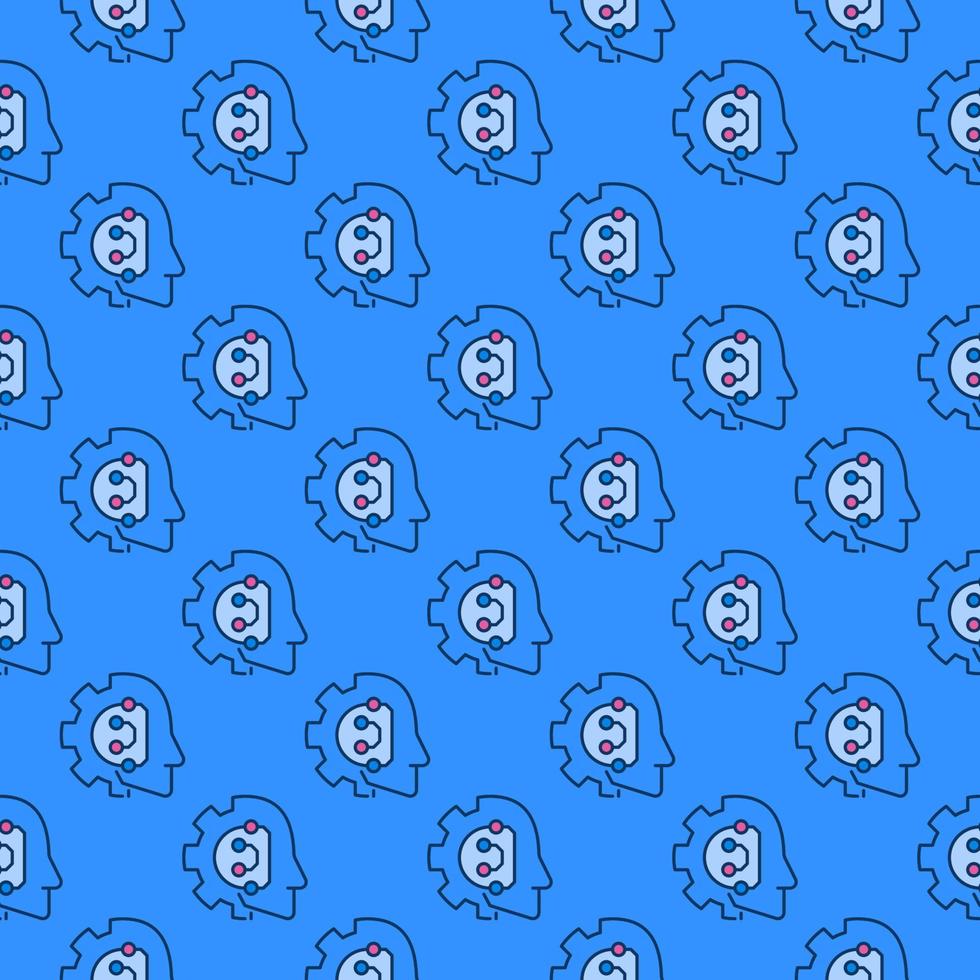 AI Head with Cog Wheel vector colored seamless pattern