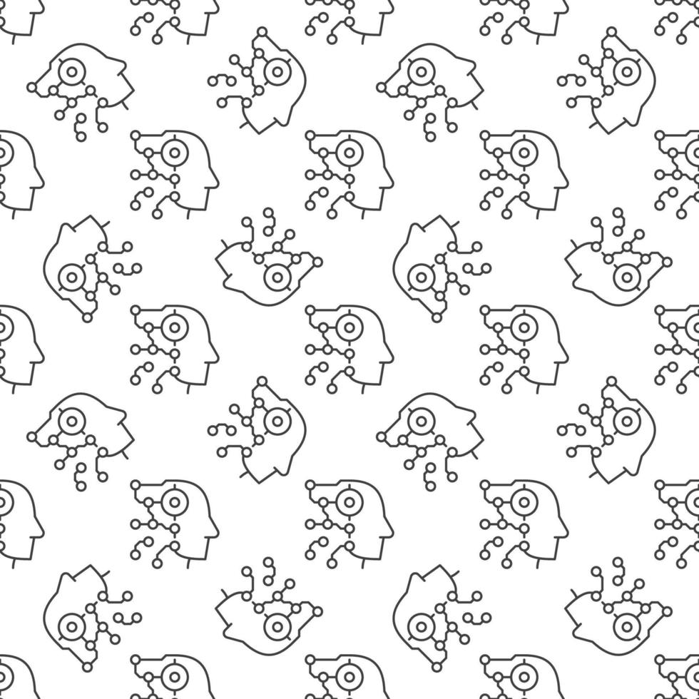 AI Technology Head vector colored seamless pattern