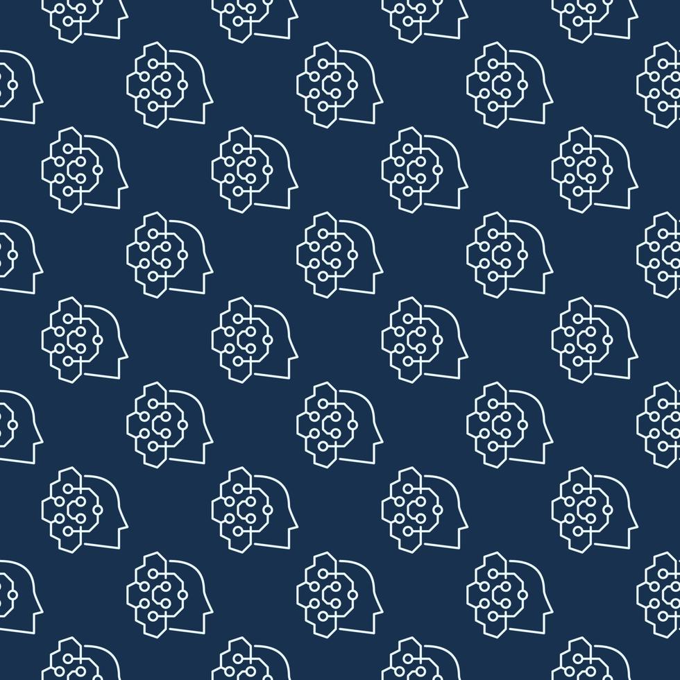 AI connected with Head with Circuits vector blue line seamless pattern
