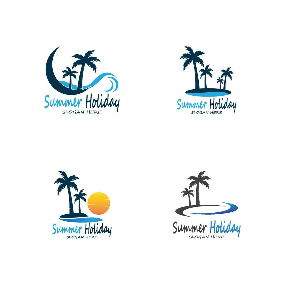 Palm Trees Summer Holidays Logo Design Vector Template Illustration