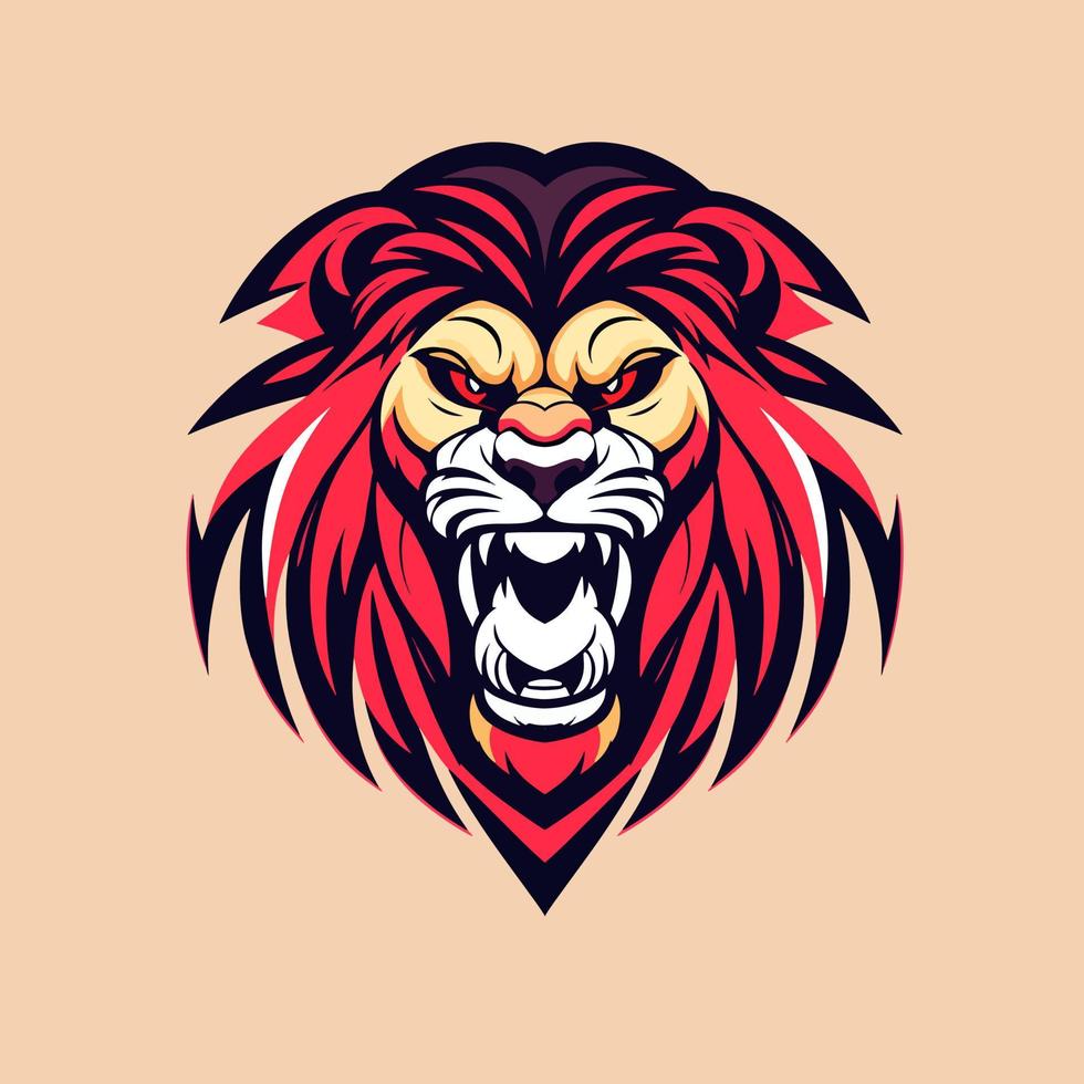 Angry red lion head symbol graphic vector illustration