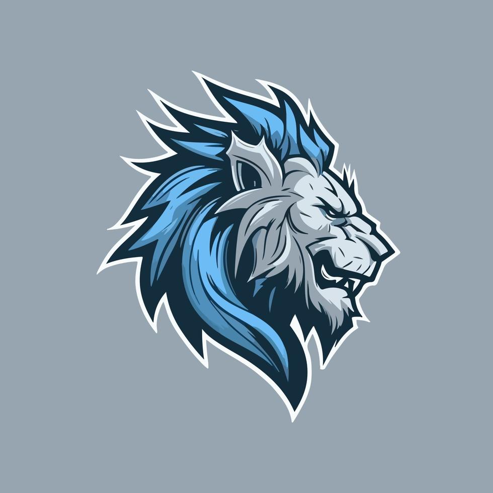 Angry blue lion head vector graphic illustration