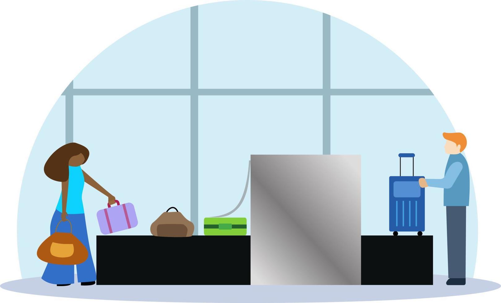 3D rendering of X-ray scanner at security checkpoint in airport. vector