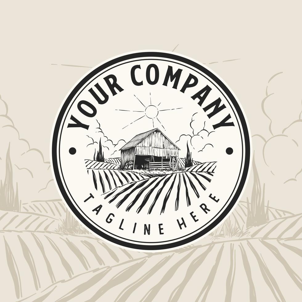 vintage farm hill and barn vector