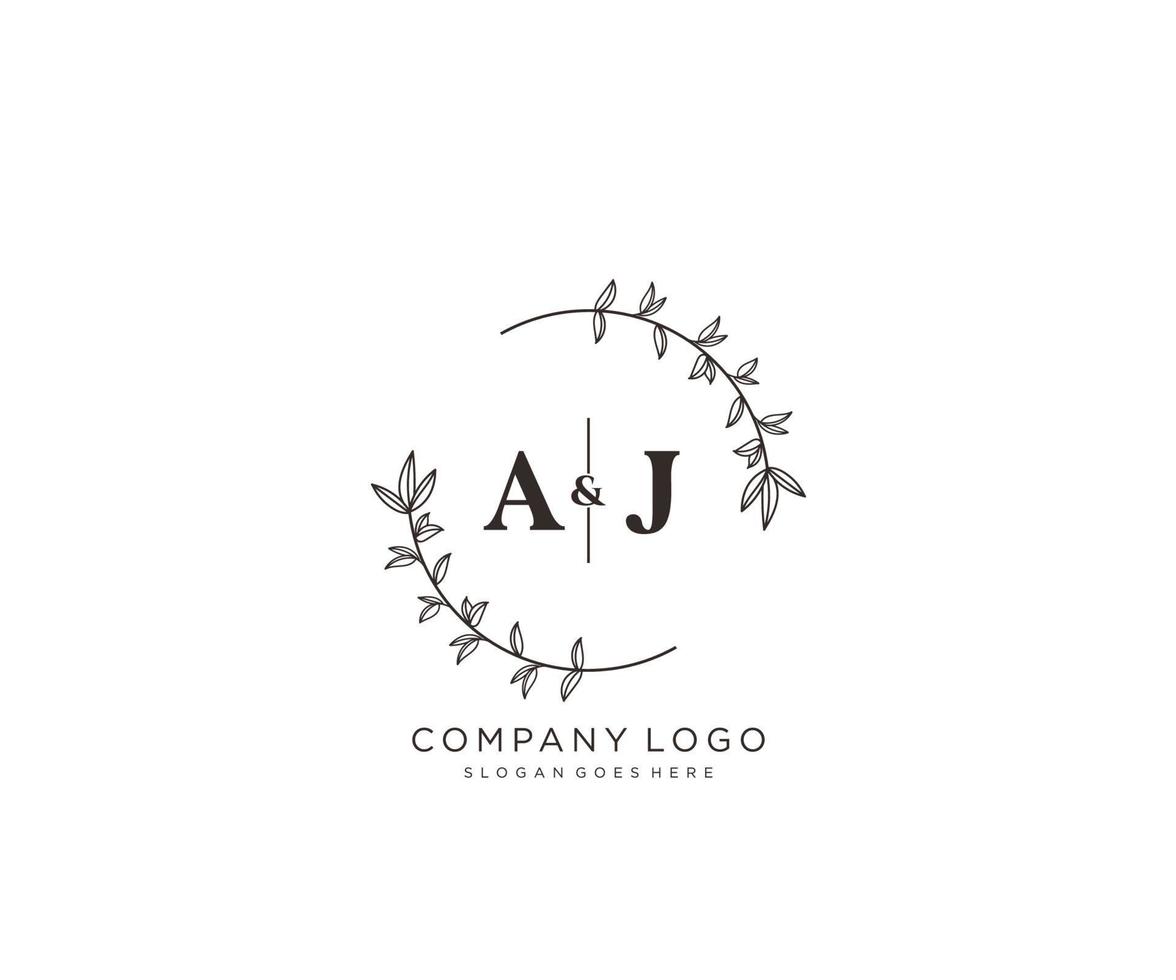 initial AJ letters Beautiful floral feminine editable premade monoline logo suitable for spa salon skin hair beauty boutique and cosmetic company. vector