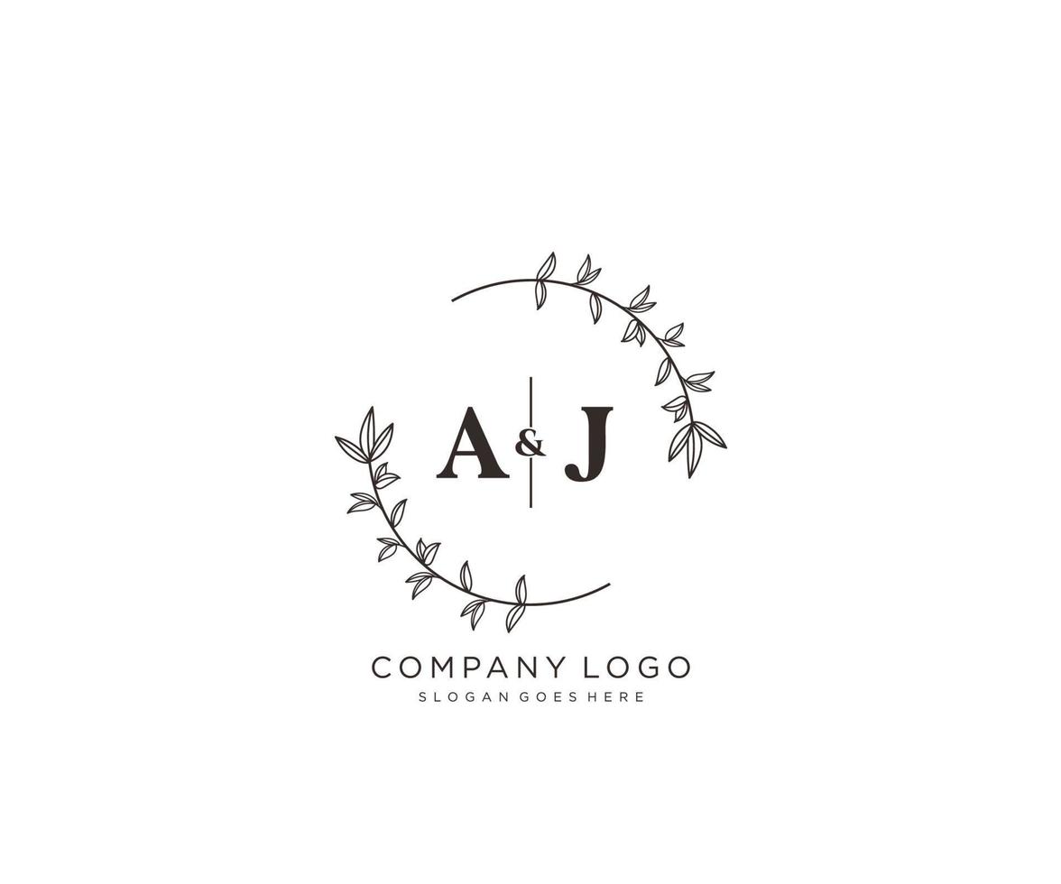 inicial aj letras hermosa floral femenino editable prefabricado monoline logo adecuado para spa salón piel pelo belleza boutique y cosmético compañía. vector