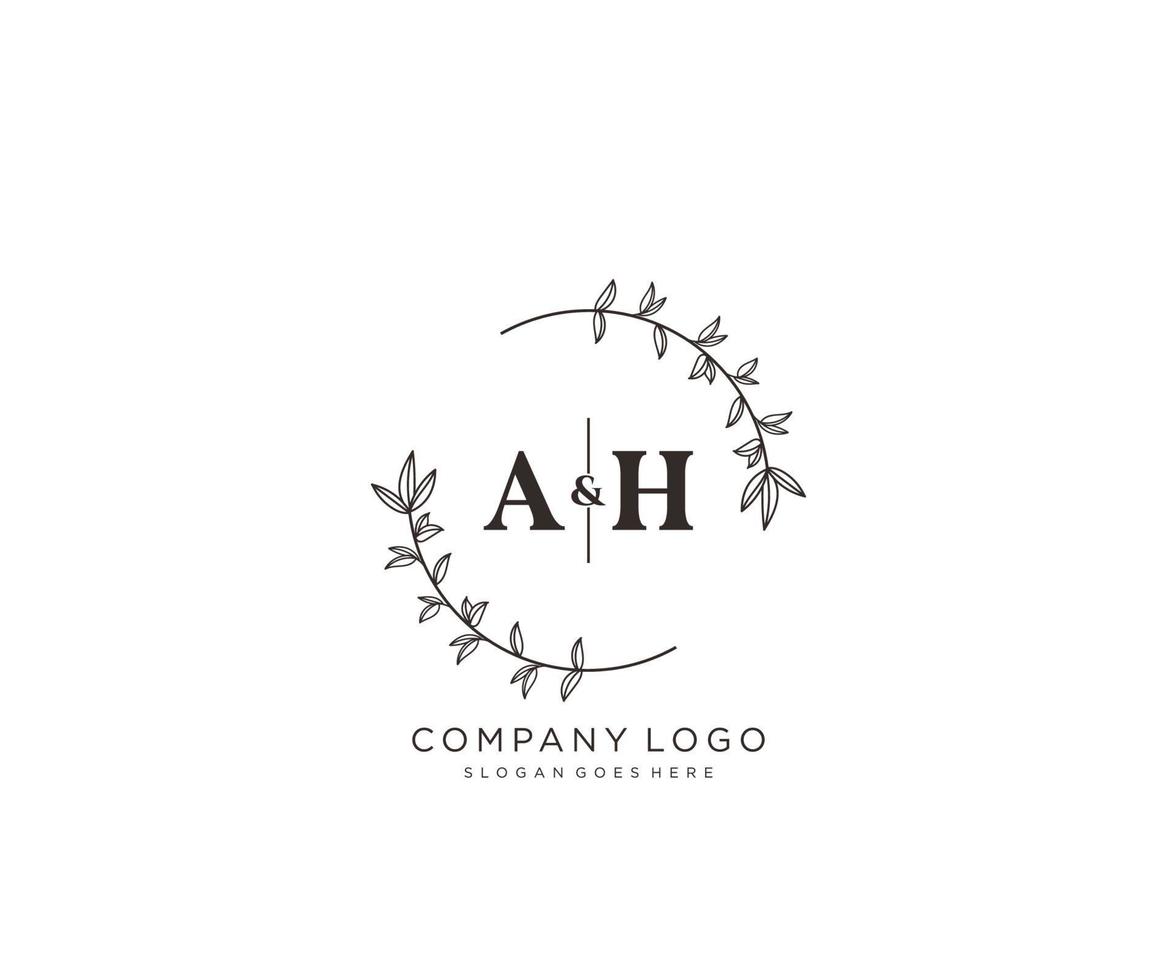 initial AH letters Beautiful floral feminine editable premade monoline logo suitable for spa salon skin hair beauty boutique and cosmetic company. vector