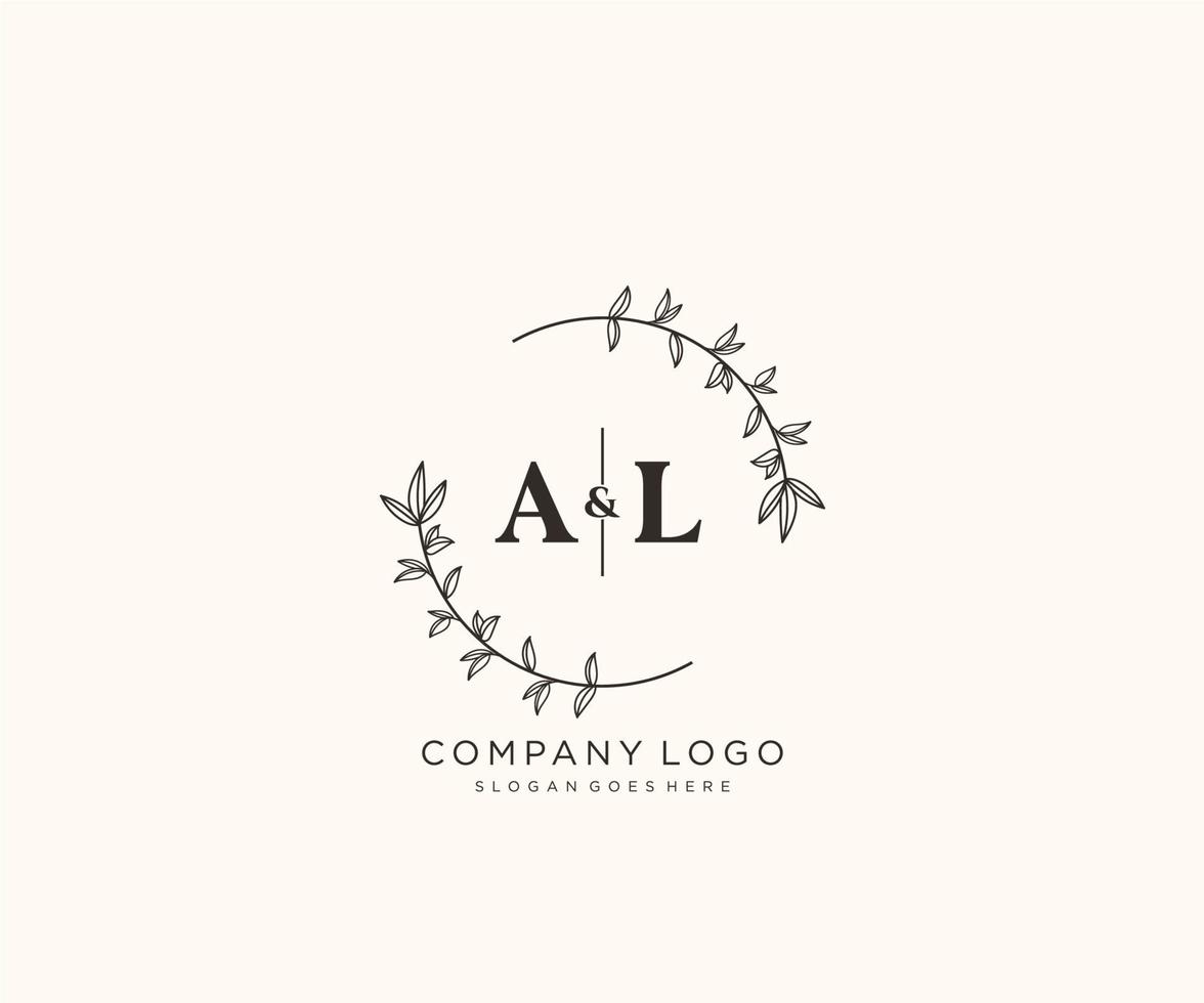 initial AL letters Beautiful floral feminine editable premade monoline logo suitable for spa salon skin hair beauty boutique and cosmetic company. vector