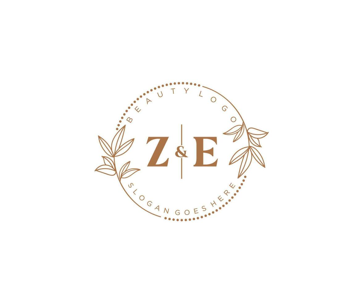 initial ZE letters Beautiful floral feminine editable premade monoline logo suitable for spa salon skin hair beauty boutique and cosmetic company. vector