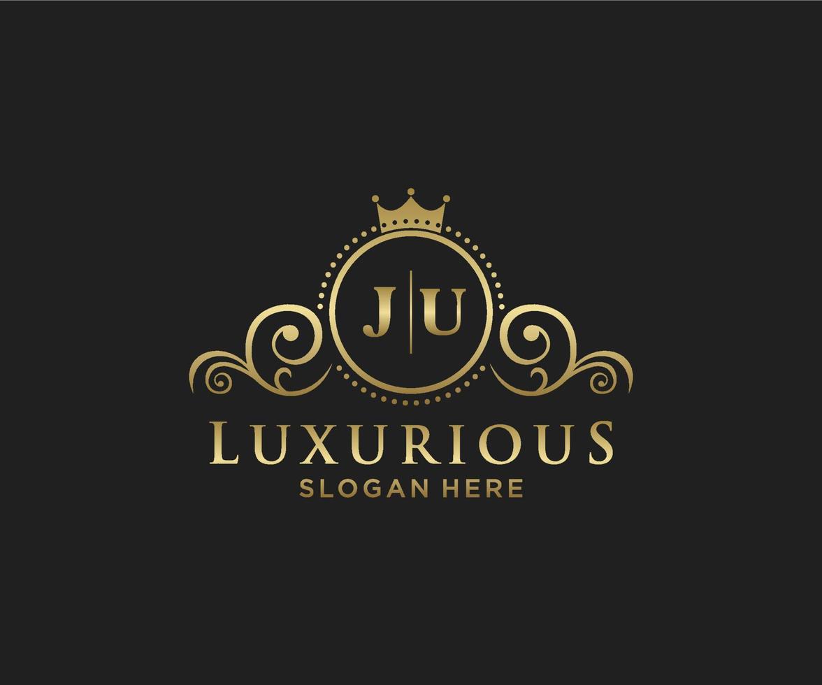 Initial JU Letter Royal Luxury Logo template in vector art for Restaurant, Royalty, Boutique, Cafe, Hotel, Heraldic, Jewelry, Fashion and other vector illustration.
