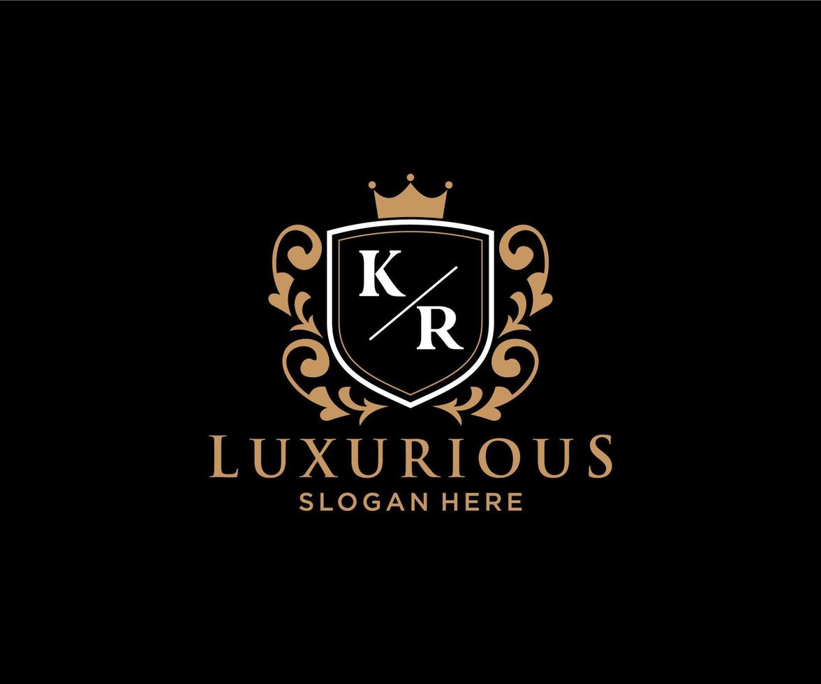 Initial KR Letter Royal Luxury Logo template in vector art for Restaurant, Royalty, Boutique, Cafe, Hotel, Heraldic, Jewelry, Fashion and other vector illustration.