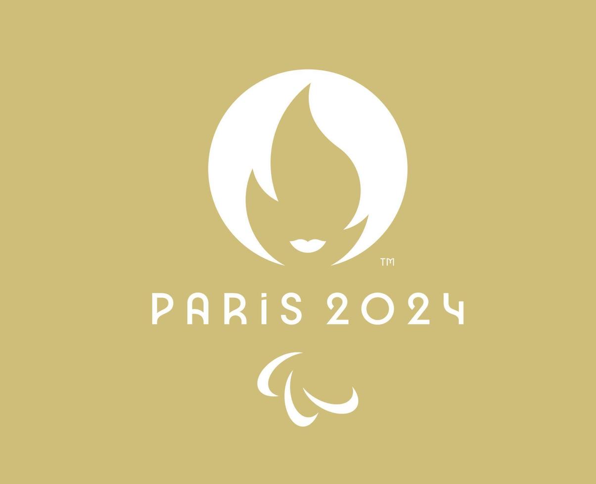 Paris 2024 Paralympic Games Official Logo White symbol abstract design vector illustration With Brown Background
