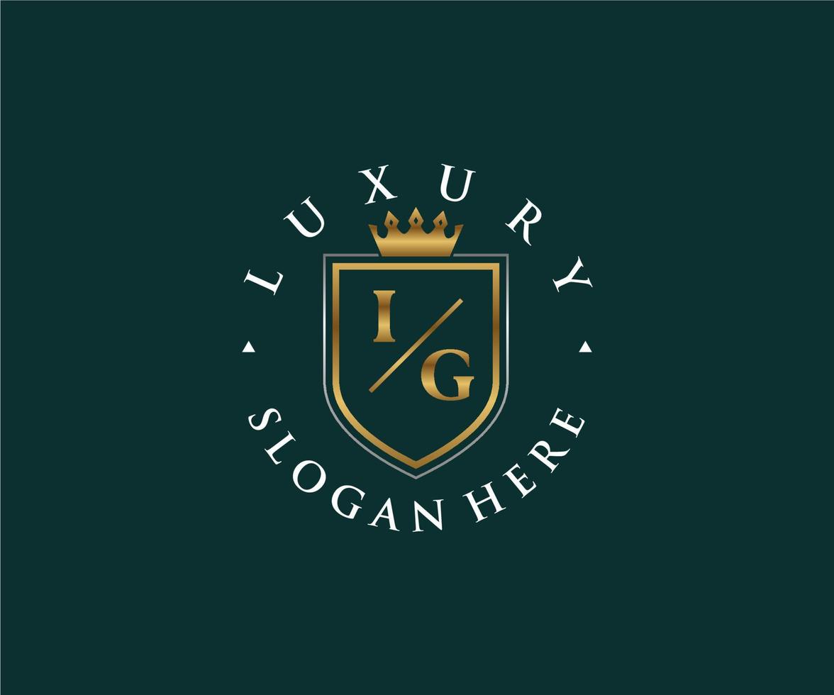 Initial IG Letter Royal Luxury Logo template in vector art for Restaurant, Royalty, Boutique, Cafe, Hotel, Heraldic, Jewelry, Fashion and other vector illustration.