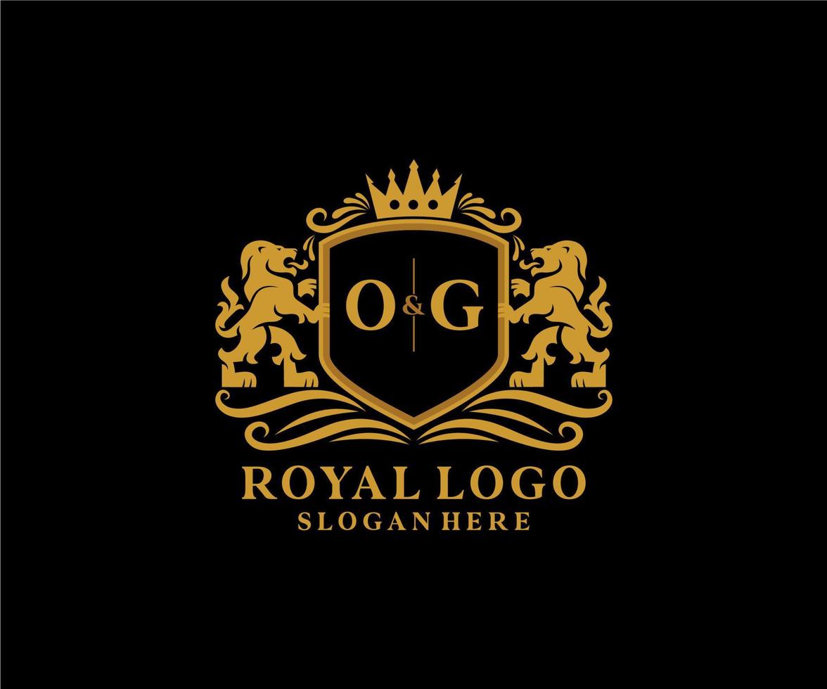 Initial OG Letter Lion Royal Luxury Logo template in vector art for Restaurant, Royalty, Boutique, Cafe, Hotel, Heraldic, Jewelry, Fashion and other vector illustration.