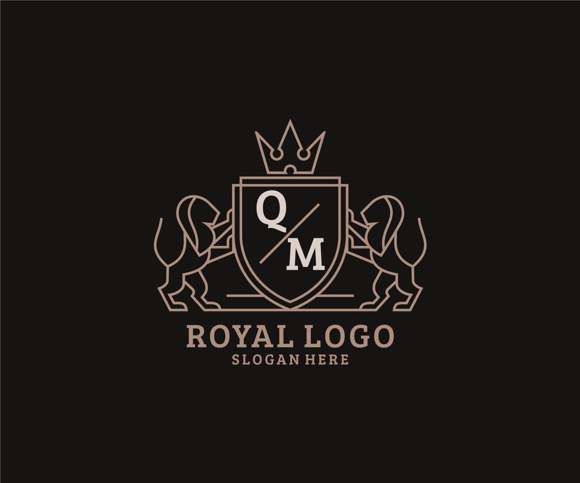 Initial QM Letter Lion Royal Luxury Logo template in vector art for Restaurant, Royalty, Boutique, Cafe, Hotel, Heraldic, Jewelry, Fashion and other vector illustration.