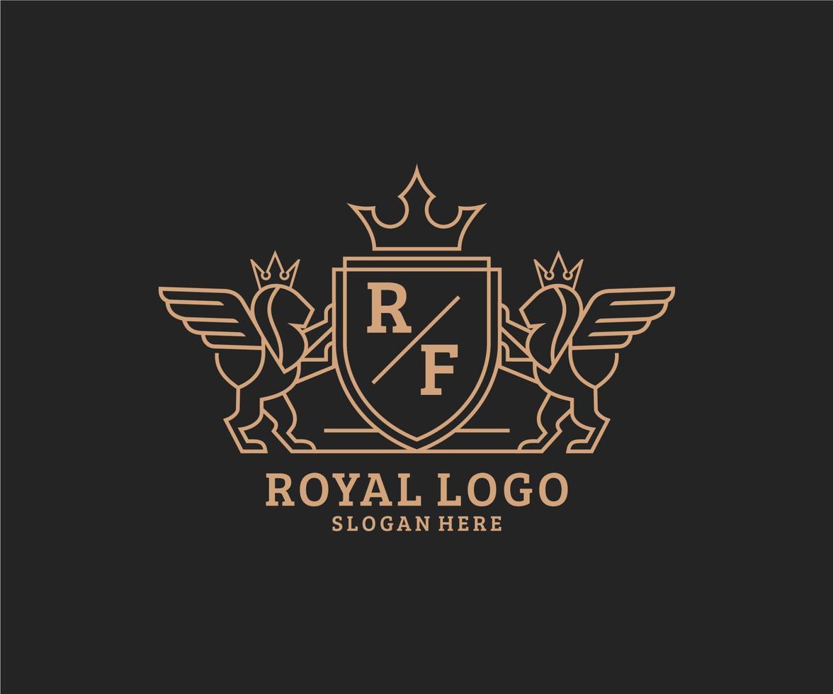 Initial RF Letter Lion Royal Luxury Heraldic,Crest Logo template in vector art for Restaurant, Royalty, Boutique, Cafe, Hotel, Heraldic, Jewelry, Fashion and other vector illustration.