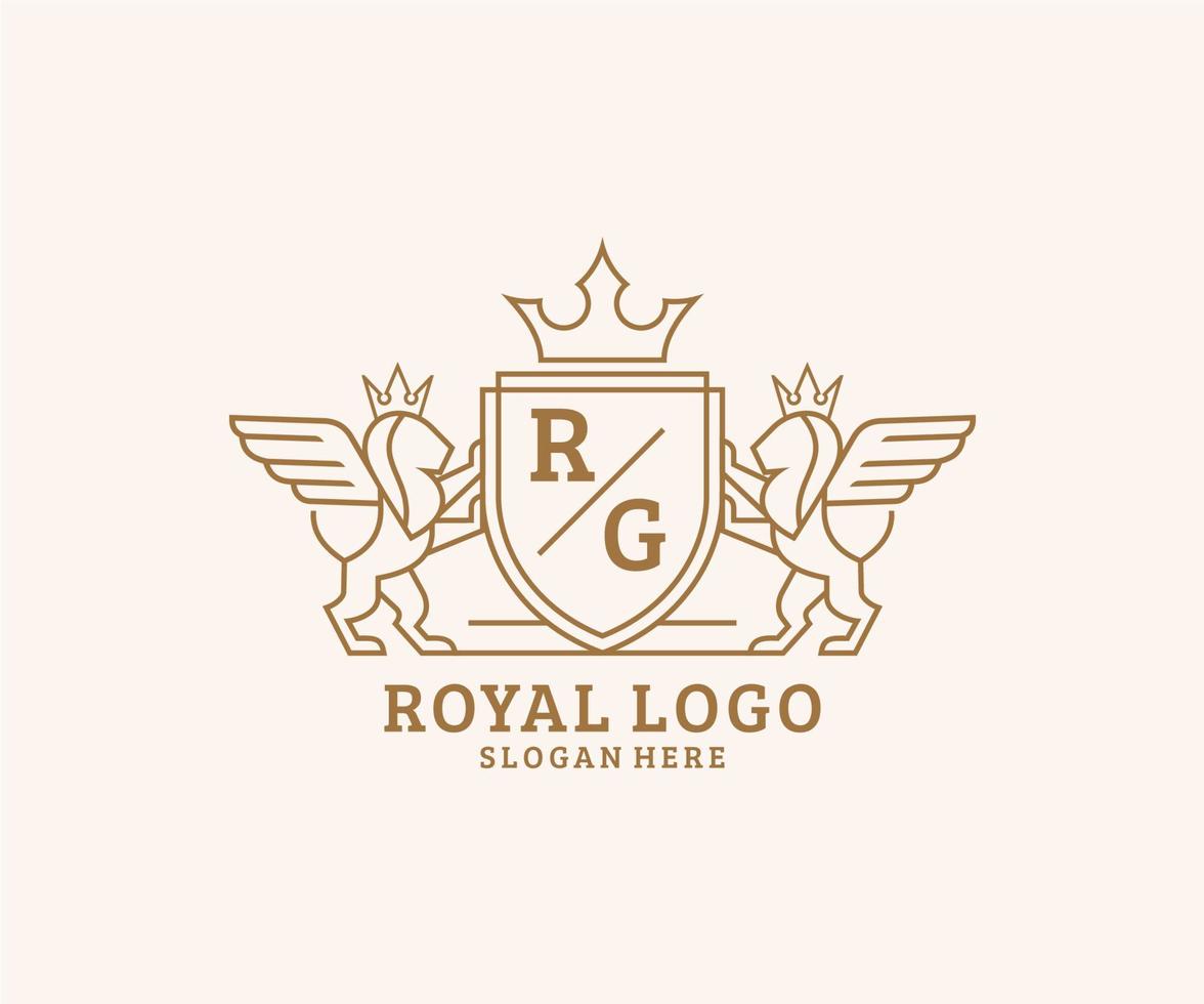 Initial RG Letter Lion Royal Luxury Heraldic,Crest Logo template in vector art for Restaurant, Royalty, Boutique, Cafe, Hotel, Heraldic, Jewelry, Fashion and other vector illustration.