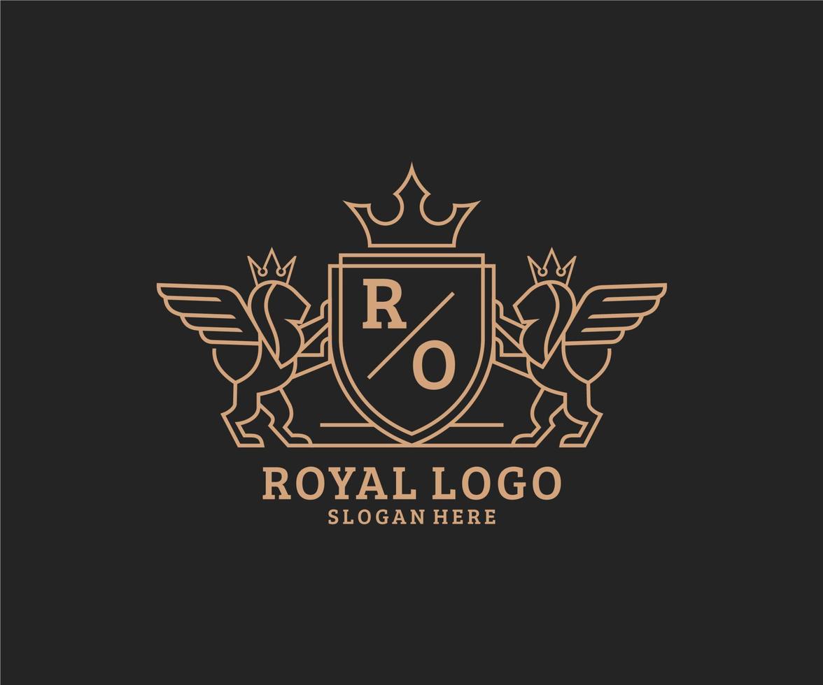 Initial RO Letter Lion Royal Luxury Heraldic,Crest Logo template in vector art for Restaurant, Royalty, Boutique, Cafe, Hotel, Heraldic, Jewelry, Fashion and other vector illustration.