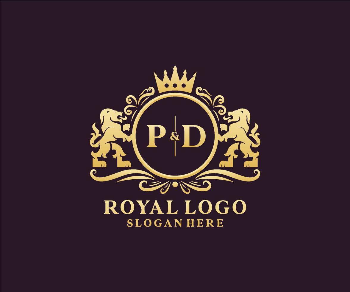Initial PD Letter Lion Royal Luxury Logo template in vector art for Restaurant, Royalty, Boutique, Cafe, Hotel, Heraldic, Jewelry, Fashion and other vector illustration.
