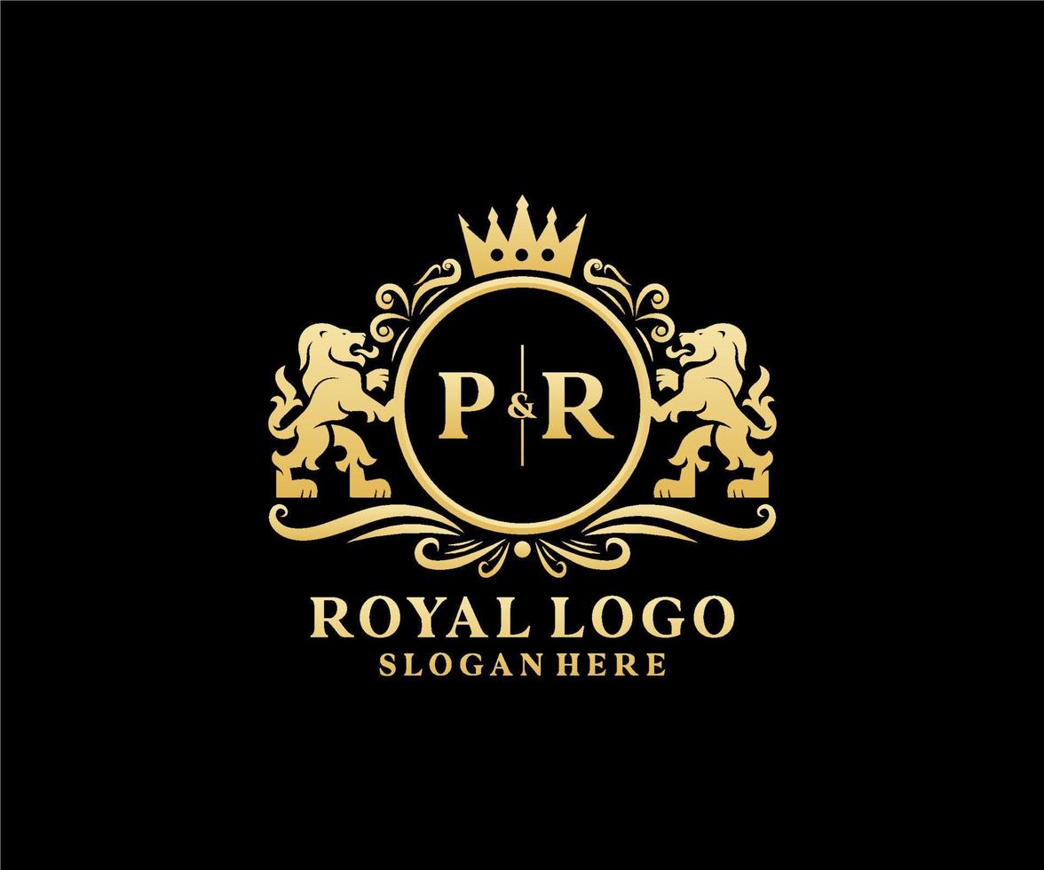 Initial PR Letter Lion Royal Luxury Logo template in vector art for Restaurant, Royalty, Boutique, Cafe, Hotel, Heraldic, Jewelry, Fashion and other vector illustration.