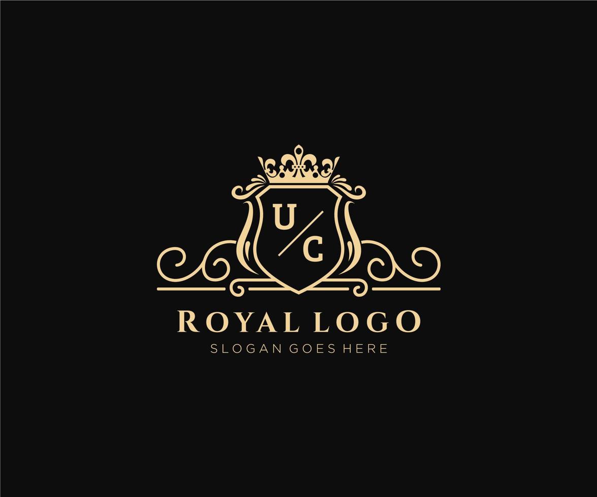 Initial UC Letter Luxurious Brand Logo Template, for Restaurant, Royalty, Boutique, Cafe, Hotel, Heraldic, Jewelry, Fashion and other vector illustration.
