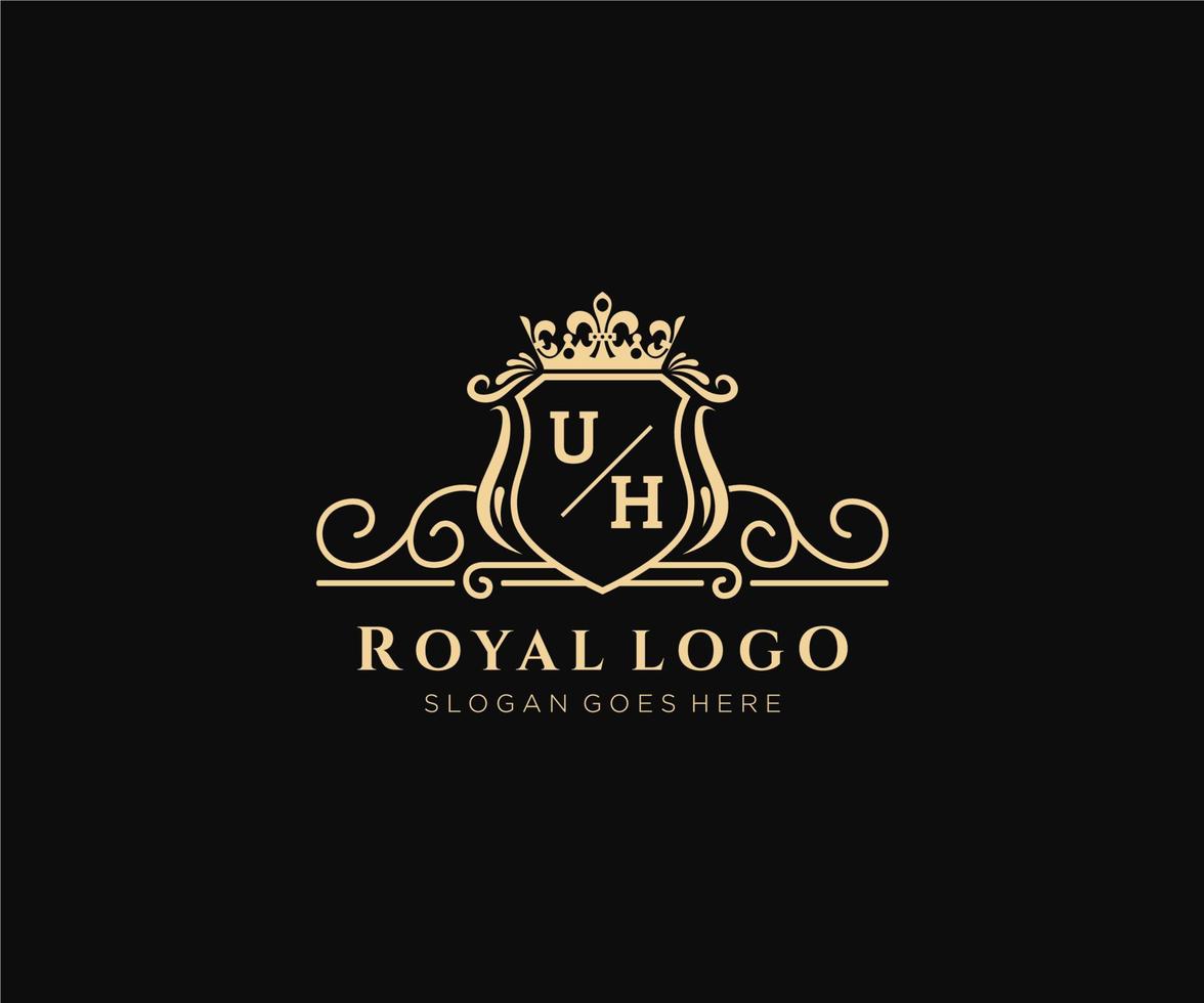 Initial UH Letter Luxurious Brand Logo Template, for Restaurant, Royalty, Boutique, Cafe, Hotel, Heraldic, Jewelry, Fashion and other vector illustration.