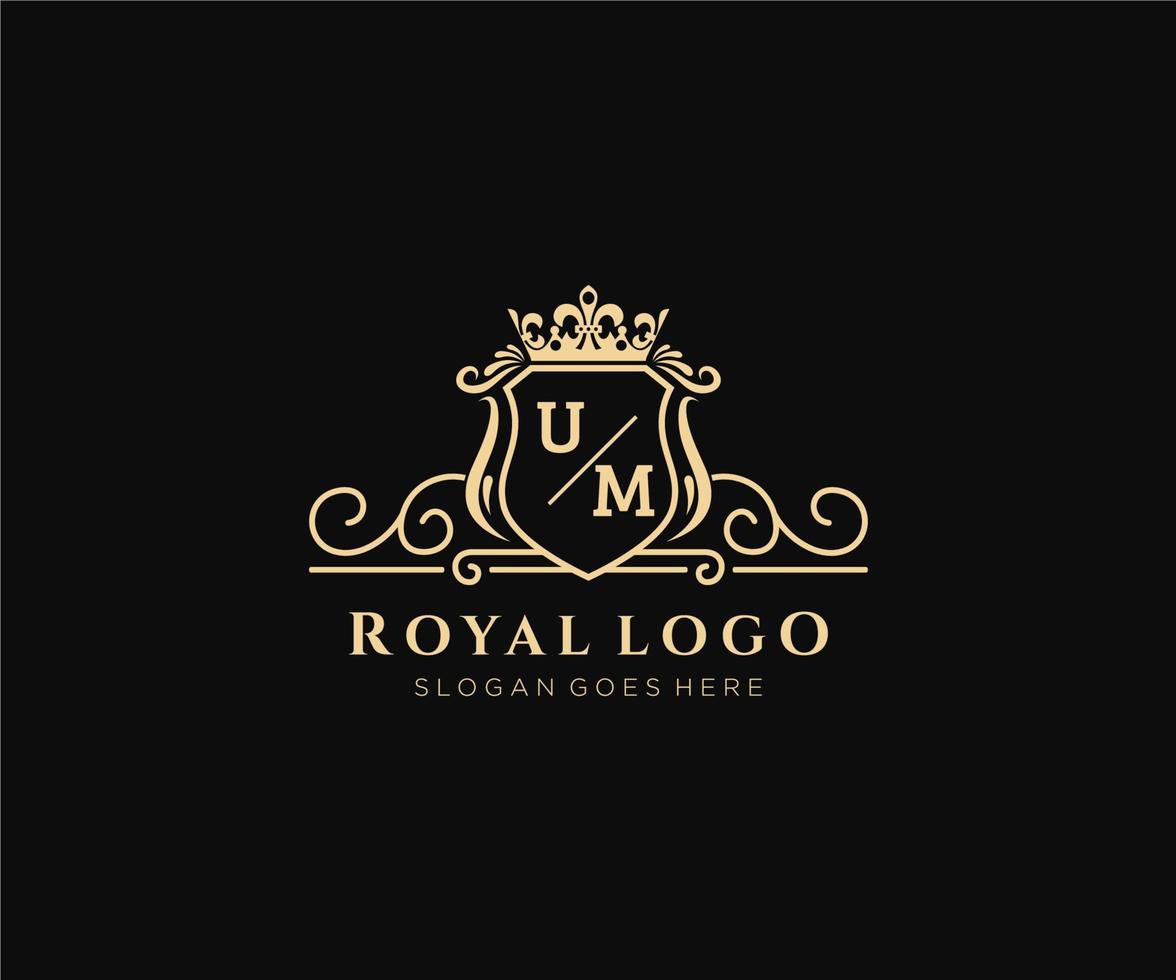 Initial UM Letter Luxurious Brand Logo Template, for Restaurant, Royalty, Boutique, Cafe, Hotel, Heraldic, Jewelry, Fashion and other vector illustration.