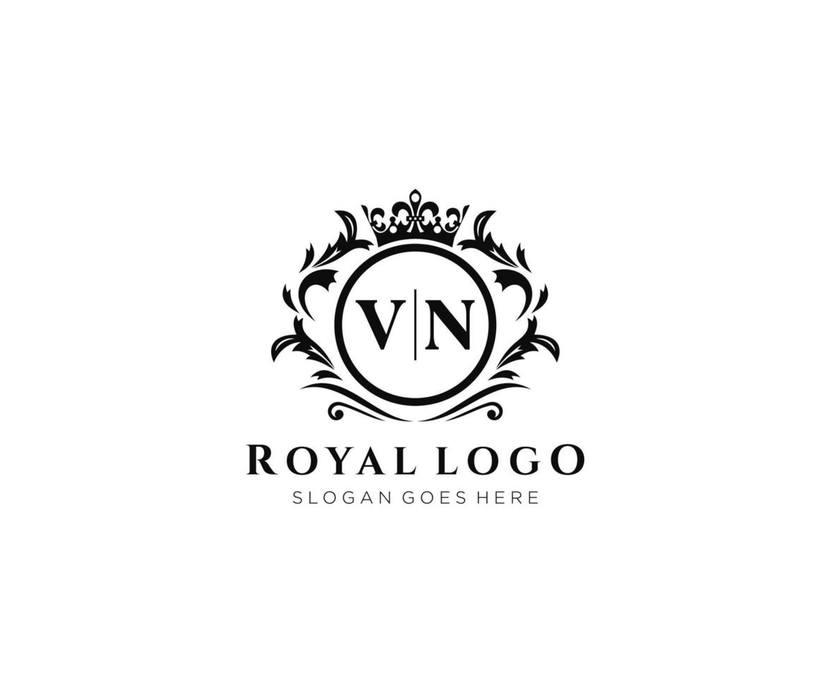 Initial VN Letter Luxurious Brand Logo Template, for Restaurant, Royalty, Boutique, Cafe, Hotel, Heraldic, Jewelry, Fashion and other vector illustration.