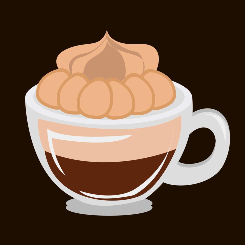 Viennese coffee, reminiscent of cafe mocha, European drink that contains espresso, a whole lot of chocolate, and whipped cream vector