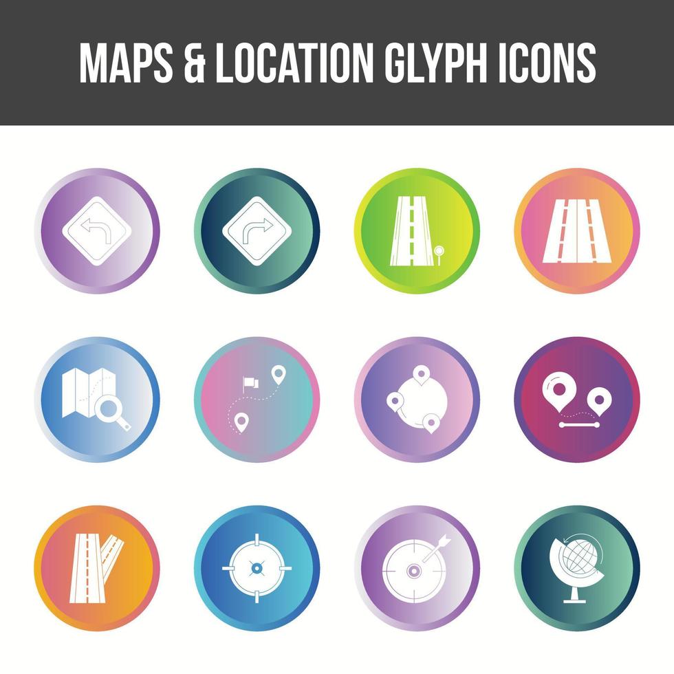 Unique Maps and location Glyph icon set vector