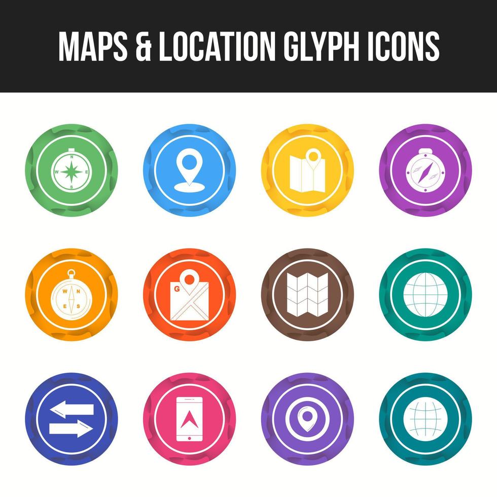 Unique Maps and location Glyph icon set vector