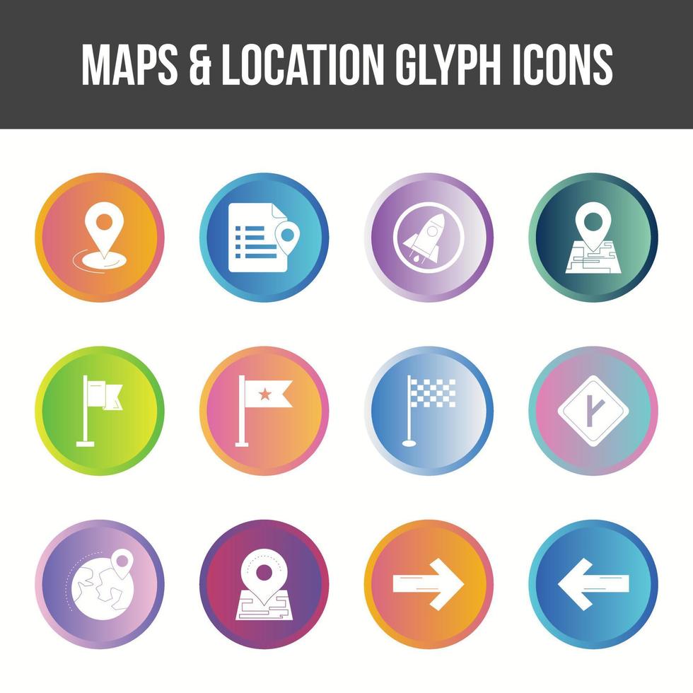 único mapas y ubicación glifo icono conjunto vector