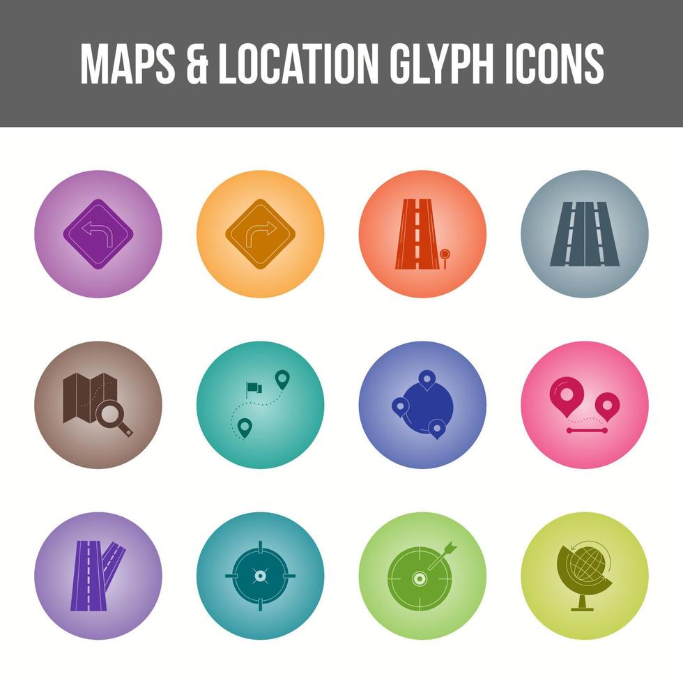 único mapas y ubicación glifo icono conjunto vector